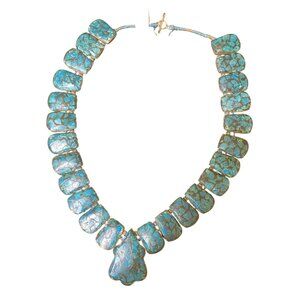 Vintage Blue Mosaic Stone Necklace With Toggle Clasp